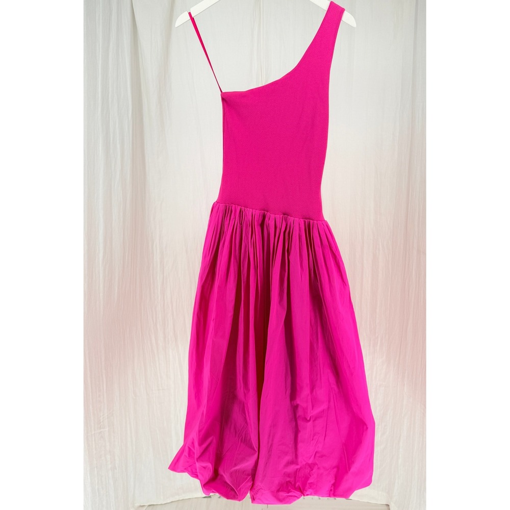 Derek Lam 10 Crosby‎ Pink One Shoulder Bubble Hem Midi Dress XS